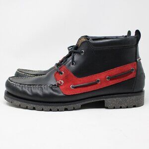 Polo Ralph Lauren Ridgemoor Boots Mens 13 D Black/Red Leather Moc Toe Ankle